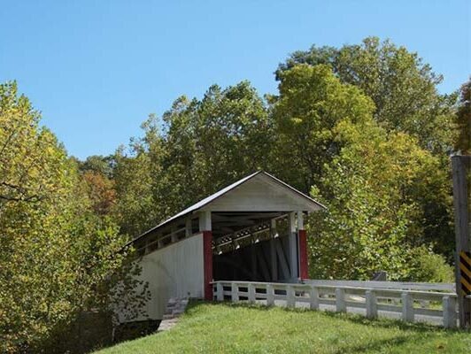 covered bridge pennsylvania river mountain