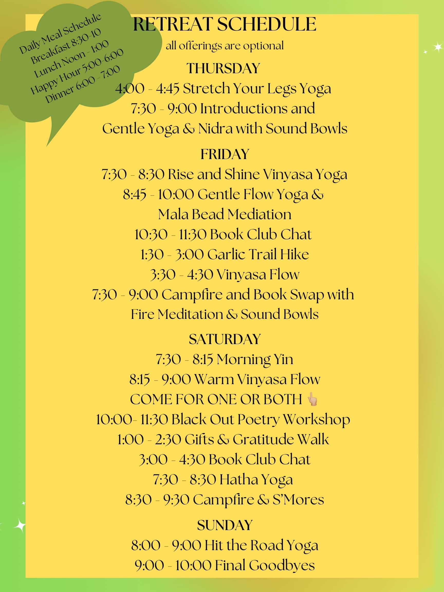 Retreat schedule